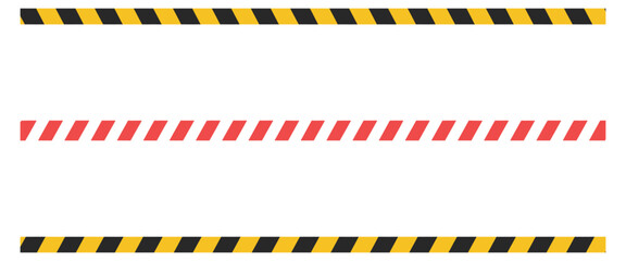 Warning Diagonal Stripes Vector Set in Yellow, Black, and Red, Safety Caution Hazard Tape, Danger Road Sign Ribbon, Long Stripe Border Illustration