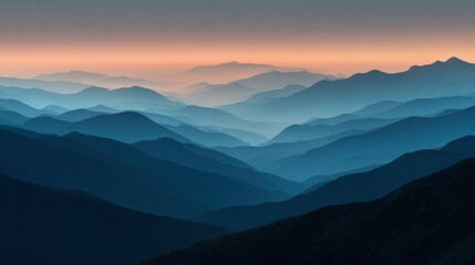 Fototapeta premium A breathtaking view of a mountain range with layers of mist and fog, creating a serene and ethereal atmosphere.