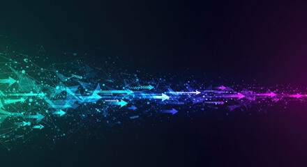 Experience dynamic innovation with this vibrant technology background featuring a network of connected arrows in a gradient of blue, teal, and purple, perfect for modern presentations