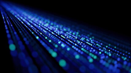 Information technology background lines dots glow neon digital data network abstract blue green bokeh motion speed thrill with abstract digital code streams and blue neon light lines motion creating