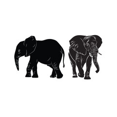 Black-white Jungle Elephant Silhouette Design