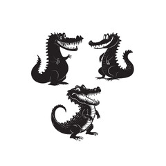 Playful Cartoon Crocodile and Alligator Silhouette Trio