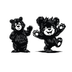 Playful Dancing Bear Cubs in Black and White