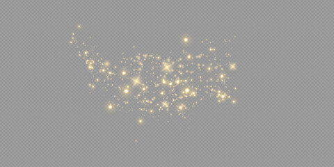 The dust is yellow. yellow sparks and golden stars shine with special light. Vector sparkles on a transparent background. Christmas light effect.