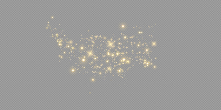 The dust is yellow. yellow sparks and golden stars shine with special light. Vector sparkles on a transparent background. Christmas light effect.