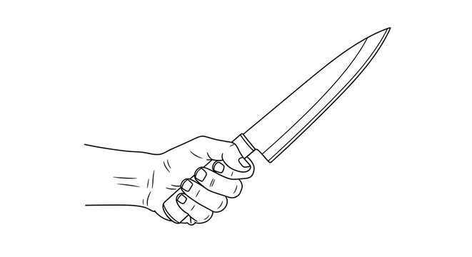 Hand Holding a Sharp Kitchen Knife, Illustration of Culinary Tool and Culinary Skills