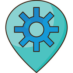 Turquoise Map Pin Icon With Blue Cogwheel Gear Symbol Inside Represents Settings Location Or Service On Transparent Background