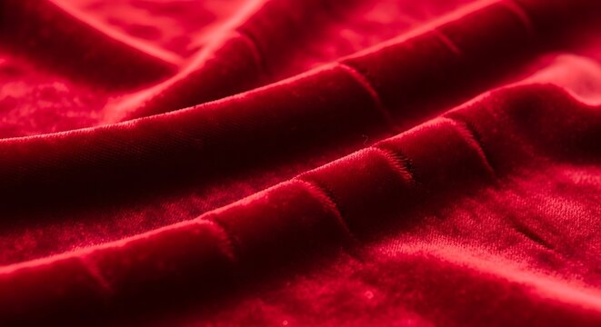 Luxurious deep red velvet fabric with soft folds and subtle shimmering highlights creating a rich texture - Powered by Adobe