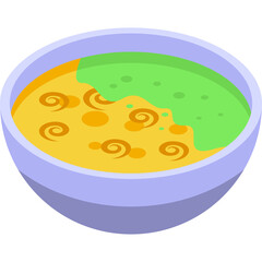 Isometric Bowl Of Food With Swirls And Green Substance On Top Isolated On Transparent Background