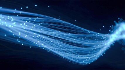Information technology background flow fiber optic light trail glow network data stream digital wave energy motion dark space modern abstract design with blue light streaks sparkling particles - Powered by Adobe