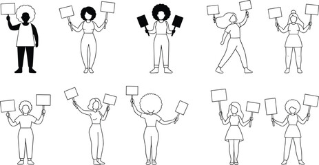 Diverse group of people holding blank signs in protest or demonstration rally activism
