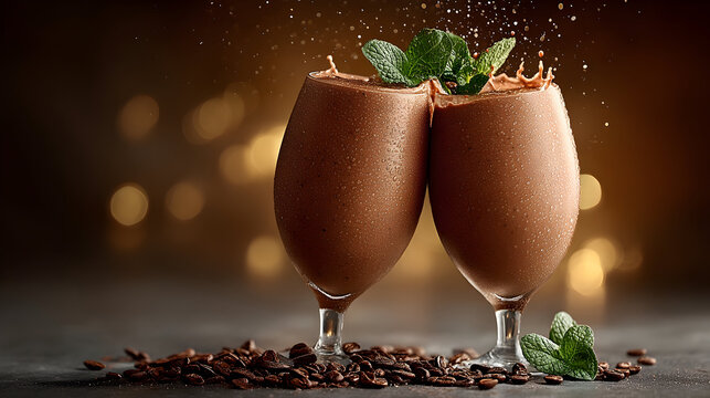 Indulgent chocolate smoothie toast with fresh mint garnish, a luxurious treat to savor and share in moments of pure delight and celebration