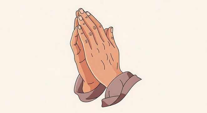 Clasped hands in a gesture of prayer and worship, a vector illustration concept representing faith, spirituality, and gratitude
