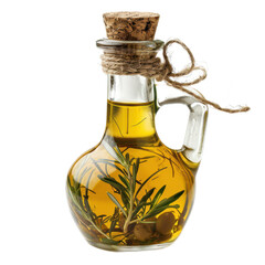 Glass Bottle with Olive Oil and Fresh Herbs for Culinary Use