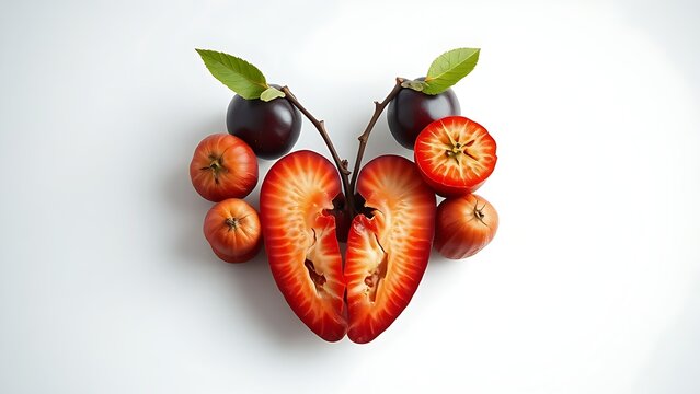 Beautiful yet poisonous fruits arranged in a heart shape reveal subtle cracks.