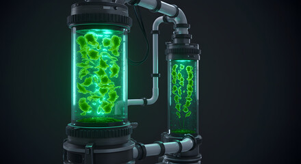 Biotechnology Lab: Glowing Green Organic Samples in Futuristic Vials