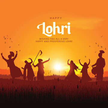 Happy Lohri With dark Background Silhouette . Abstract Vector Illustration design