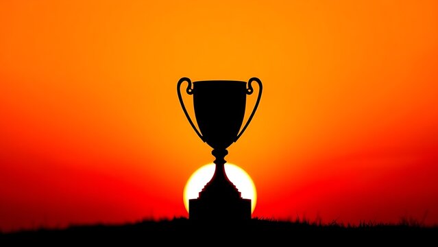 Abstract trophy silhouette against a vibrant sunset, symbolizing achievement and victory.