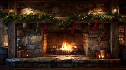 A cozy fireplace enhances the interior with gentle golden warmth