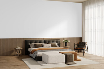 Minimalist Bedroom PNG with Bed, Nightstands and Neutral Textures – Isolated Wall Background for Architecture & Interior Mockups