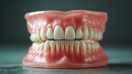 Obraz premium Dental model showing full set of human teeth and gums, concept for oral anatomy and dental care