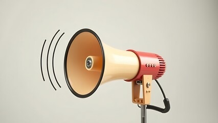 A vintage-style megaphone with sound waves, presented at a 45-degree angle on a clean background.