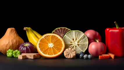 Brightly colored geometrically perfect food items against a dark background, questioning their nature.