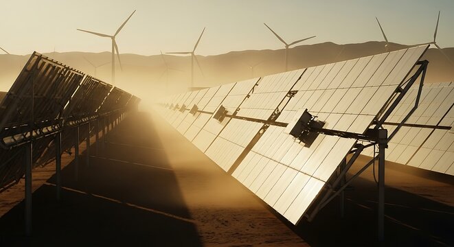 Solar Panel and Wind Turbine in Field