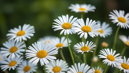 Softly focused white daisies bathed in natural daylight, creating a serene floral scene.