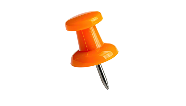 Bright orange pushpin with silver point on black backdrop