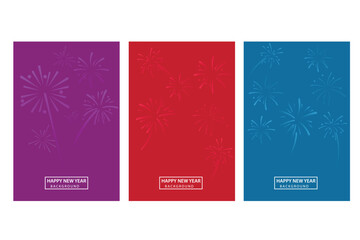 A set of three New Years card designs featuring subtle firework patterns and a Happy New Year 