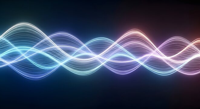 Futuristic digital background showcasing vibrant, glowing neon light waves in a dynamic and flowing energy pattern