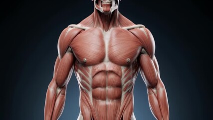 Muscular chest anatomy detail, pectoral and abdominal muscles