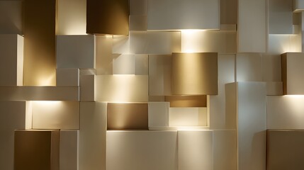 Three dimensional geometric wall surface features recessed illumination in contrasting tones