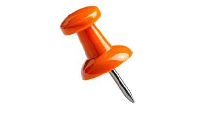 Orange pushpin against black. Sharp silver pin