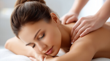 A woman enjoys a soothing massage at a spa, surrounded by calmness and tranquility Generative AI