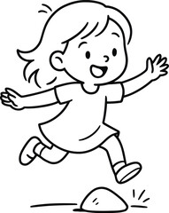 Obraz premium Happy little girl jumping over a rock outdoors with excitement