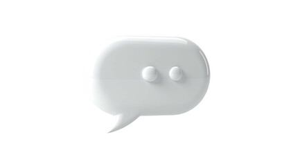 3D white chat bubble, two dots, soft lighting on black background