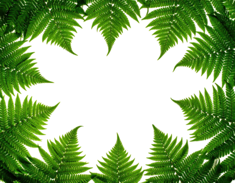 Green ferns framing black shape