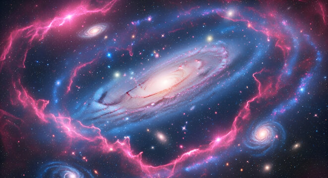 Abstract dark night sky universe galaxy background with bright blue stars and nebula light, a cosmos illustration