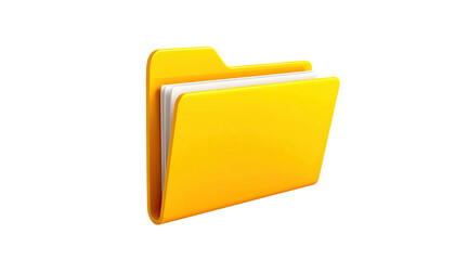 A shiny yellow folder icon with documents inside, floating on a black background