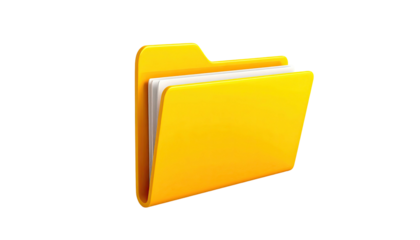 A shiny yellow folder icon with documents inside, floating on a black background