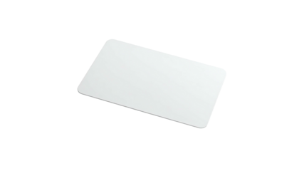 A rectangular, white card with rounded corners, floating on a stark black background