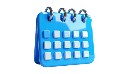 A 3D rendered, light blue calendar icon with white date boxes