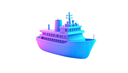 A low-poly yacht model rendered in cyan and magenta against a black background