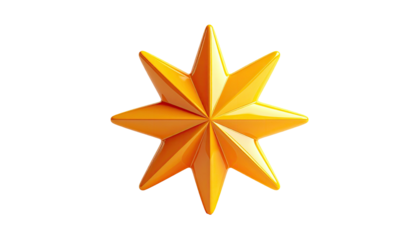 Bright 3D eight-pointed star with orange gradient, isolated against black
