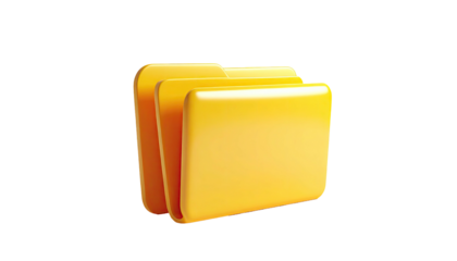 3D-rendered, glowing yellow folder icon with an open, stacked design on black