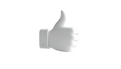 3D rendered, white thumbs-up sign against a black background, shadow present