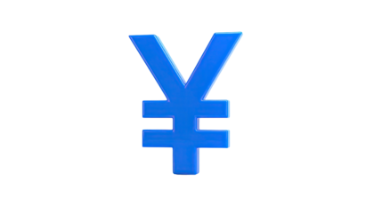 A rendered, glossy blue currency symbol against a stark black background