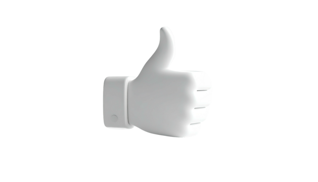 3D rendered, white thumbs-up sign against a black background, shadow present